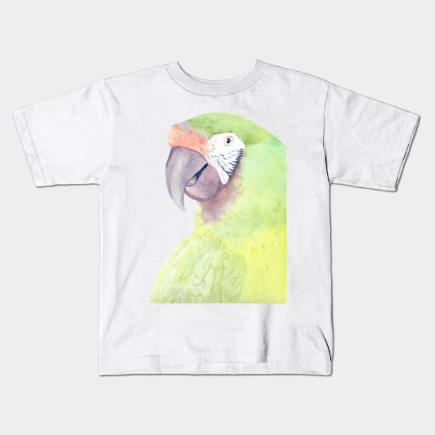 military macaw watercolor portrait parrot painting Kids T-Shirt by Oranjade0122